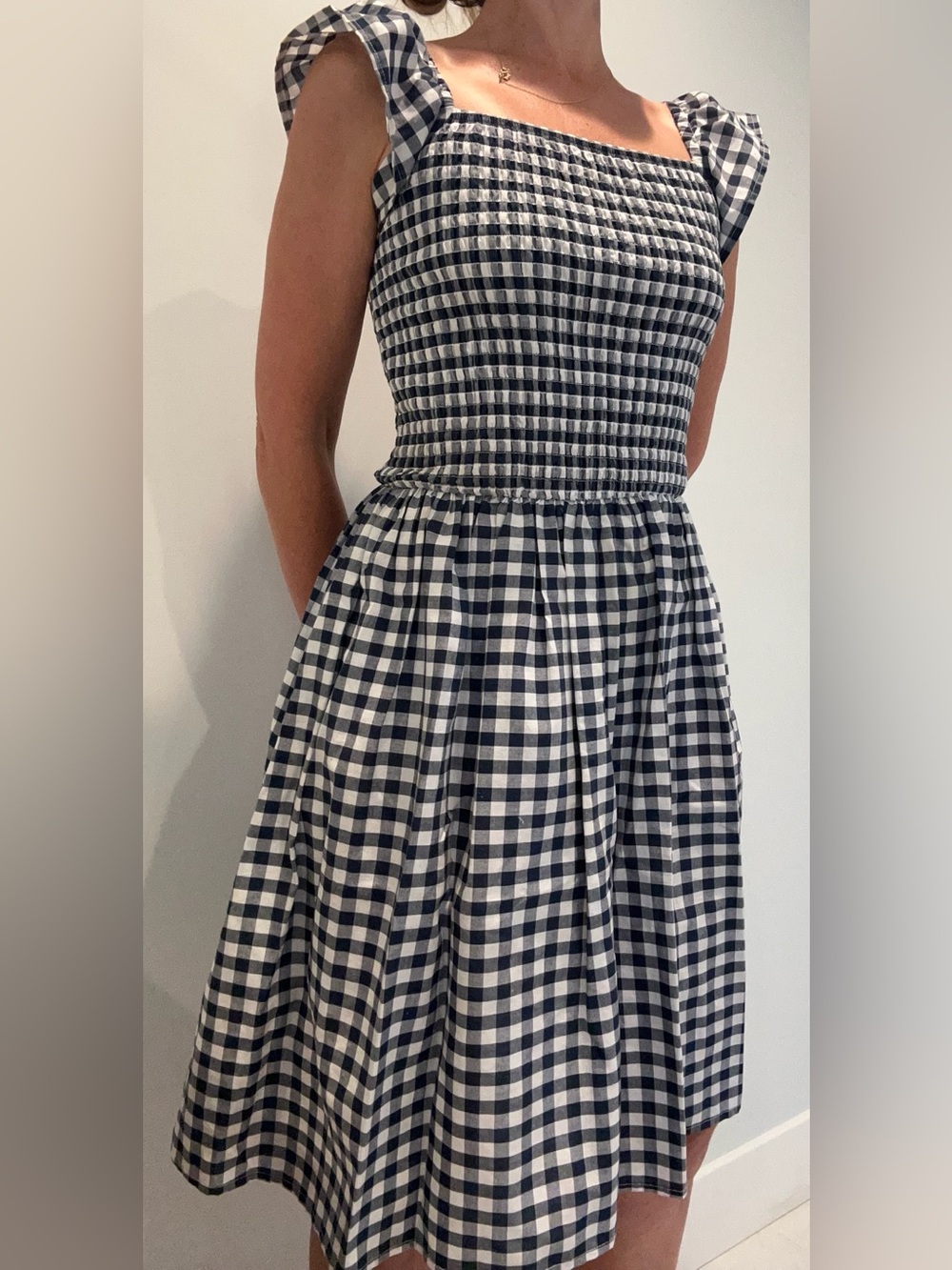 Blueberi Boulevard Navy and White Gingham Smocked Dress